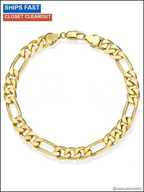 14K Gold Filled Figaro Link Bracelet Diamond Cut 6mm 7in